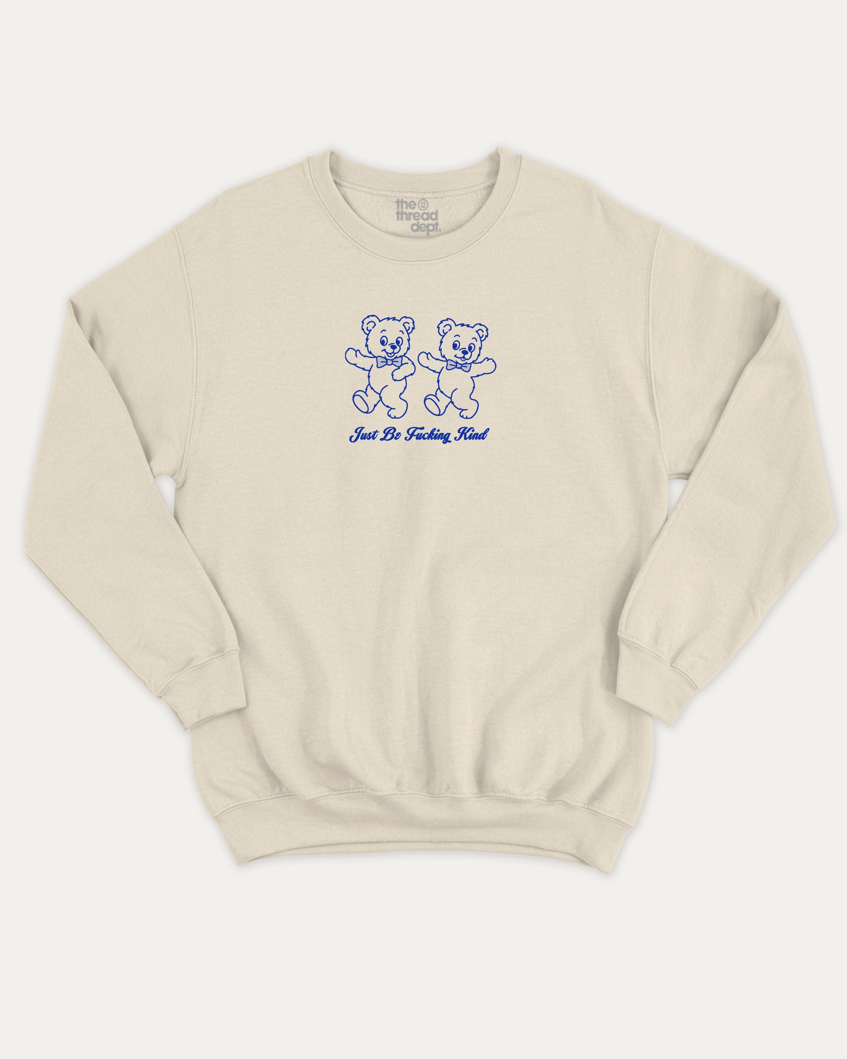 Just Be Kind graphic sweatshirt with bold and humorous print, warm and cozy graphic for everyday wear. Perfect for adults and gift-giving. Natural pullover.