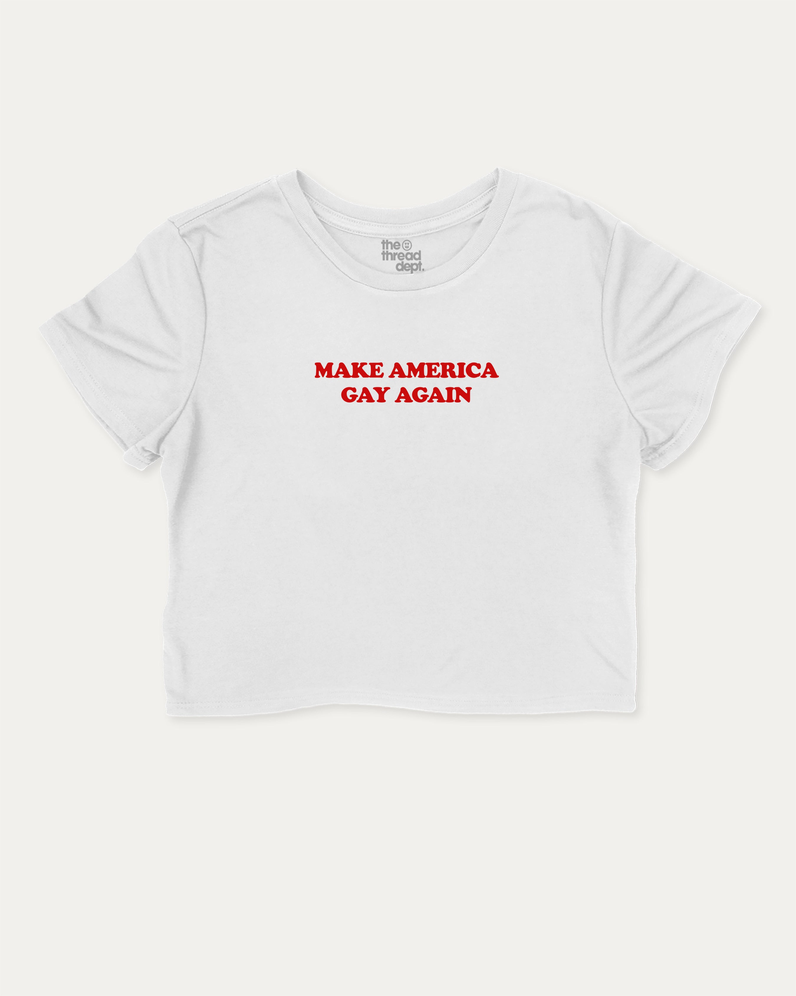 MAGA graphic crop tee with funny and trendy slogan print, Funny Graphic T shirt, perfect for women_ casual looks or layering. White crop t-shirt.