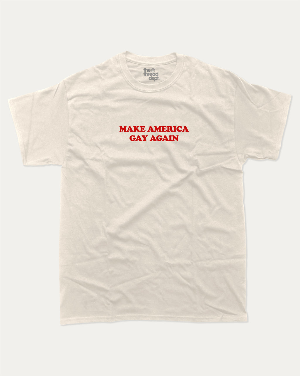MAGA graphic tee with bold and humorous print, funny and trendy graphic. Perfect for adults and gift-giving. Cream shirt.