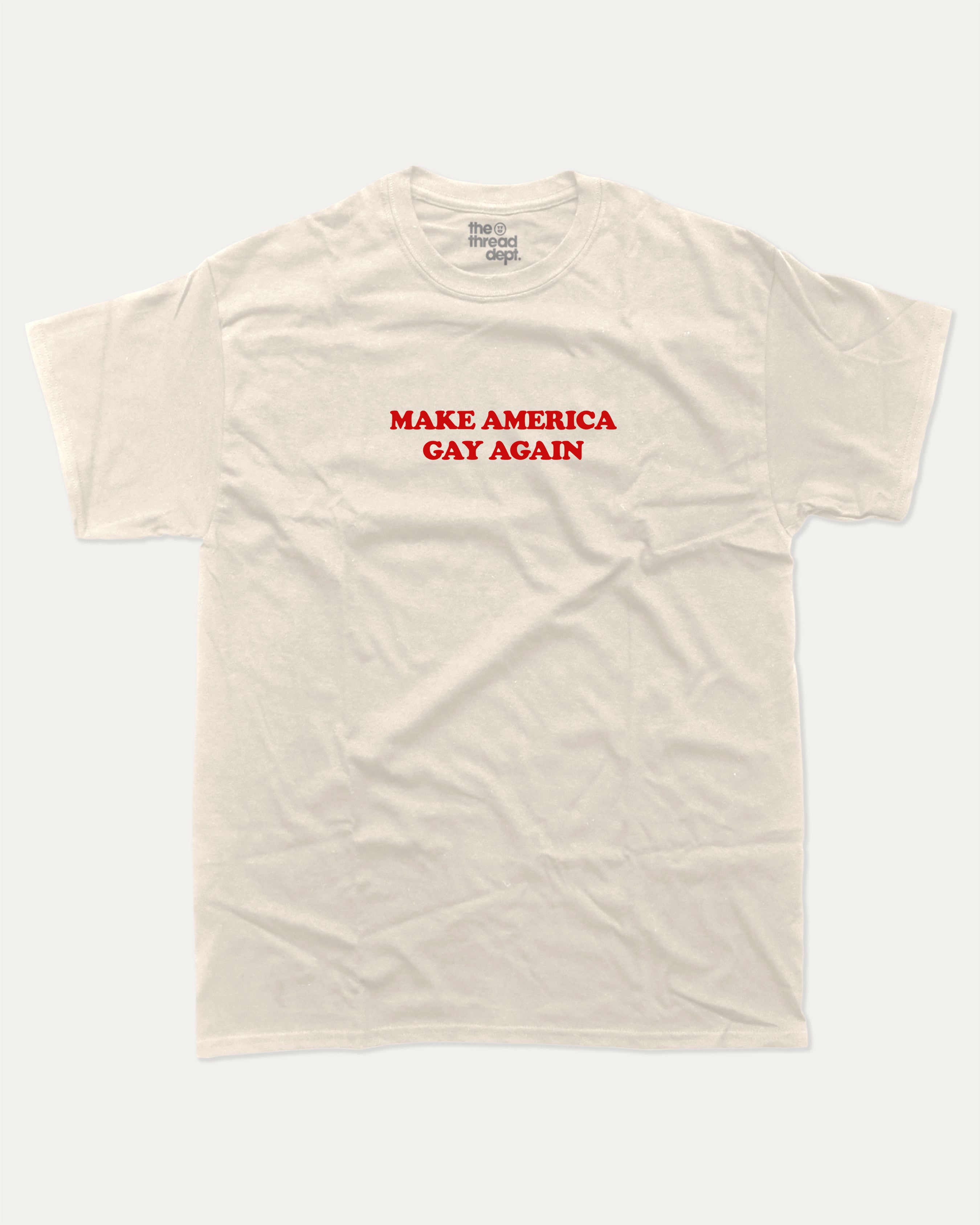 MAGA graphic tee with bold and humorous print, funny and trendy graphic. Perfect for adults and gift-giving. Cream shirt.