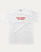 MAGA graphic tee with bold and humorous print, funny and trendy graphic. Perfect for adults and gift-giving. White shirt.