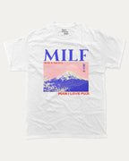 Man I Love Fuji graphic tee with bold and humorous print, Funny meme graphic tee, funny and trendy graphic. Perfect for adults and gift-giving. White shirt.