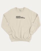 My Favorite Childhood Memory Is My Back Not Hurting graphic sweatshirt with bold and humorous print, warm and cozy graphic for everyday wear. Perfect for adults and gift-giving. Heather Grey pullover.