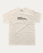 My Favorite Childhood Memory Is My Back Not Hurting graphic tee with retro and humorous print, funny and trendy graphic. Perfect for adults and gift-giving. Cream shirt.