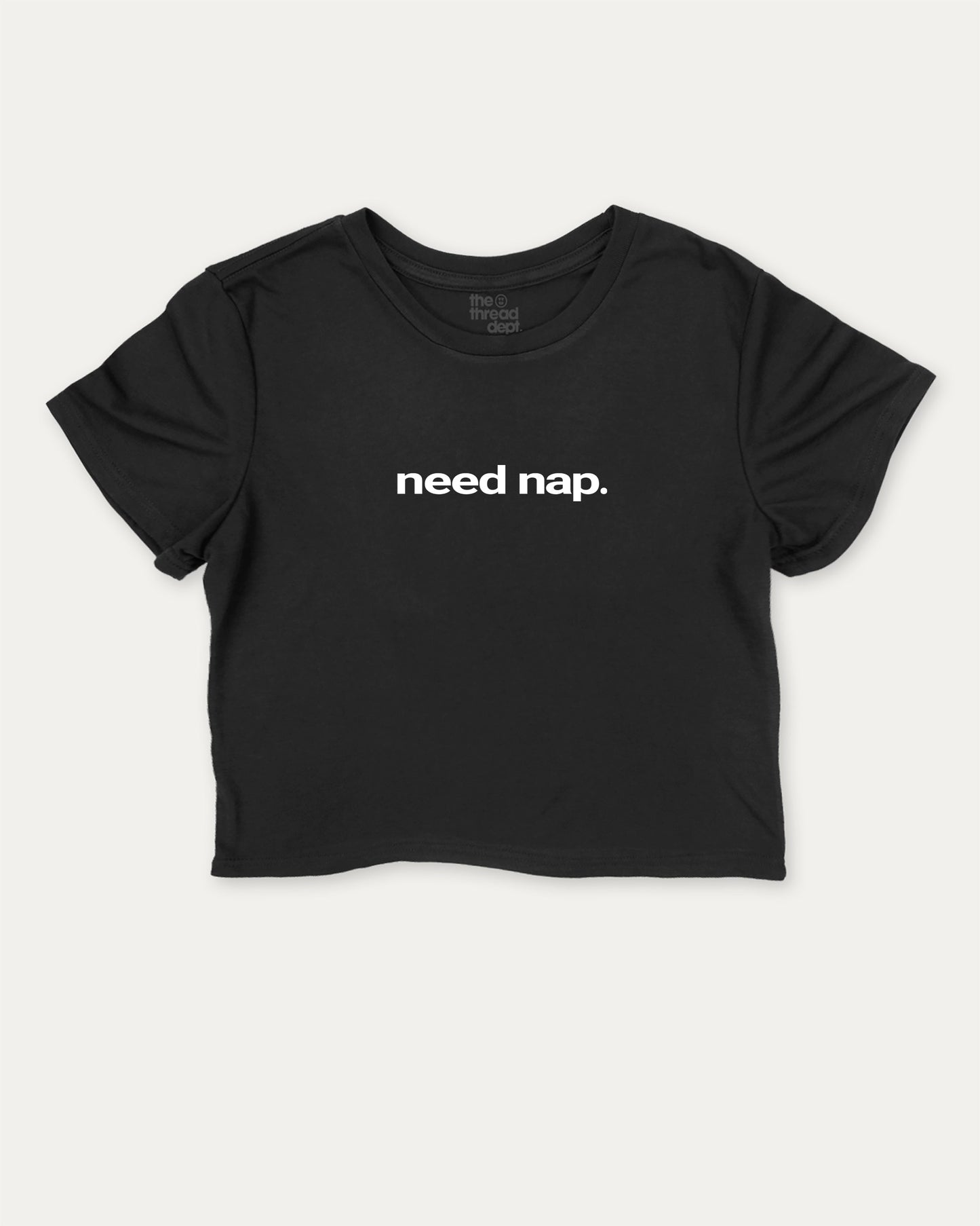 Need Nap cute and trendy crop tee with nostalgic graphic, perfect for women. A must-have cropped aesthetic shirt, ideal for daily outfits and casual days. Black crop tee