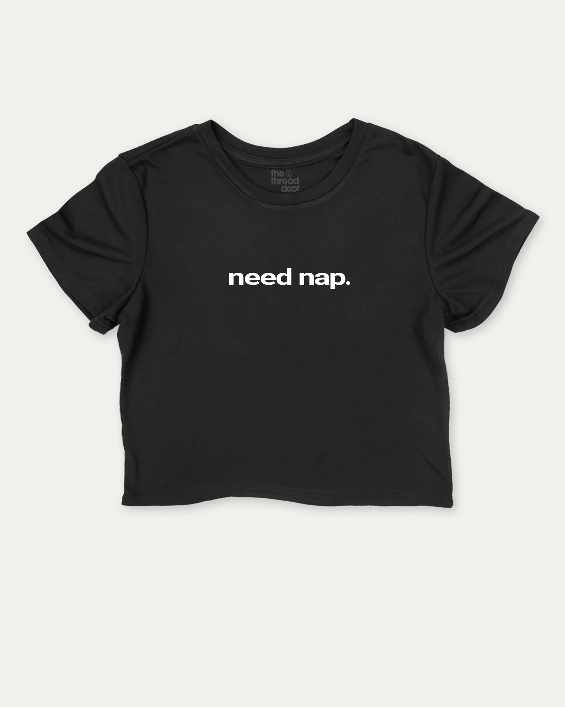 Need Nap cute and trendy crop tee with nostalgic graphic, perfect for women. A must-have cropped aesthetic shirt, ideal for daily outfits and casual days. Black crop tee