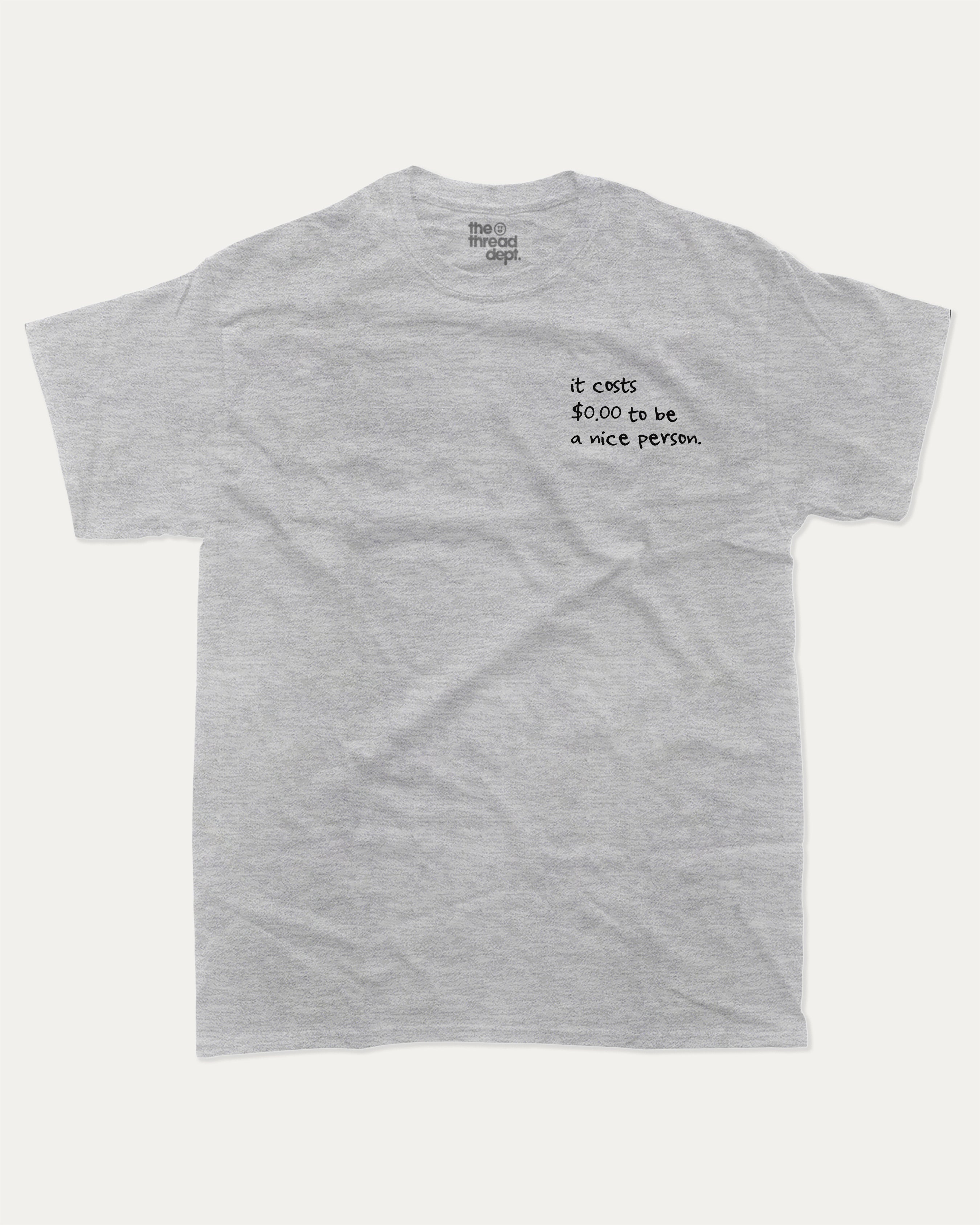 Nice Person graphic tee with bold and humorous print, funny and trendy graphic. Perfect for adults and gift-giving. Heather Grey shirt.