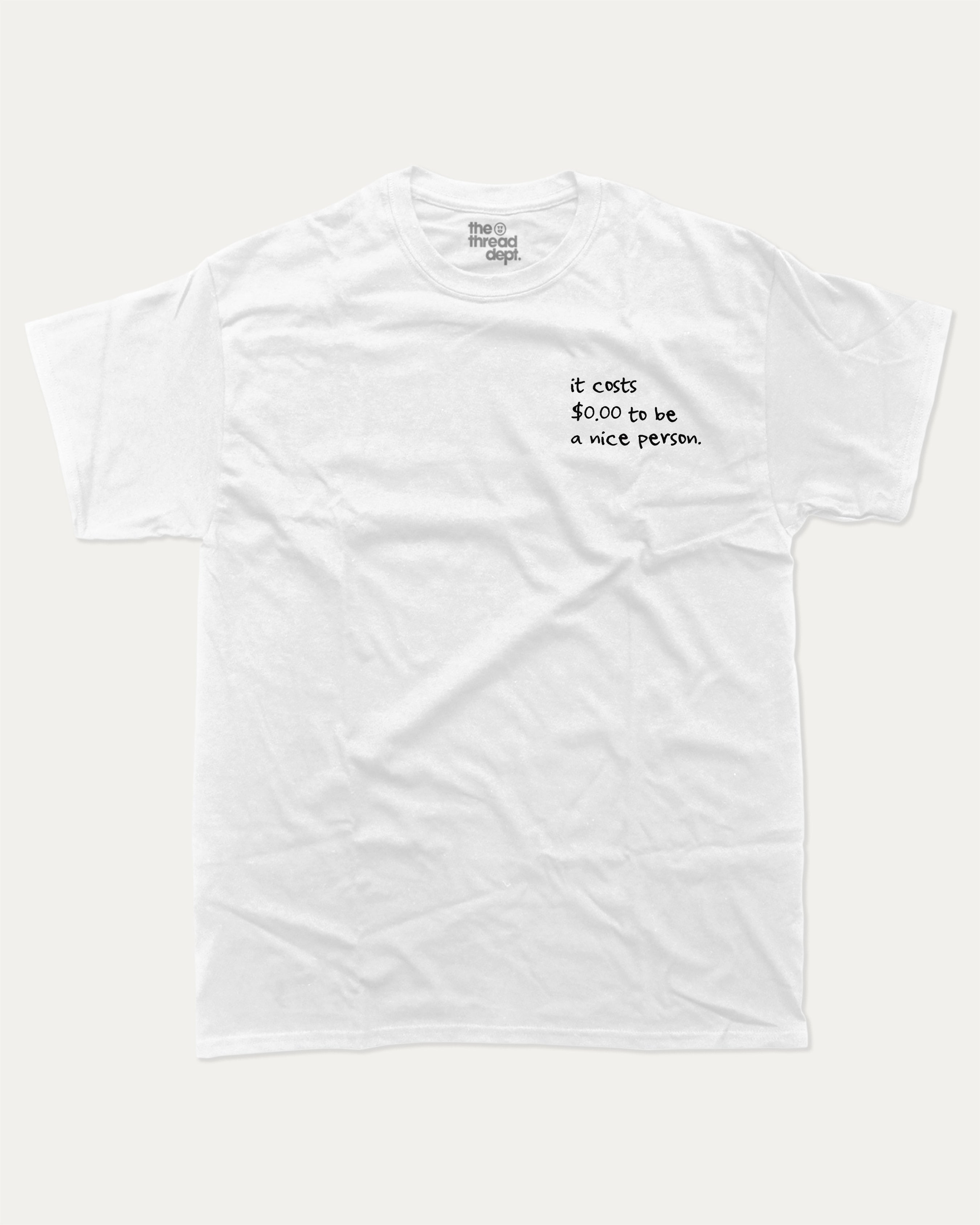 Nice Person graphic tee with bold and humorous print, funny and trendy graphic. Perfect for adults and gift-giving. White shirt.