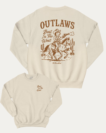 Outlaws Best In The West pullover sweatshirt, perfect for adults. Western bold graphic pullover, comfy cold-weather wear, bold casual look. Natural sweater