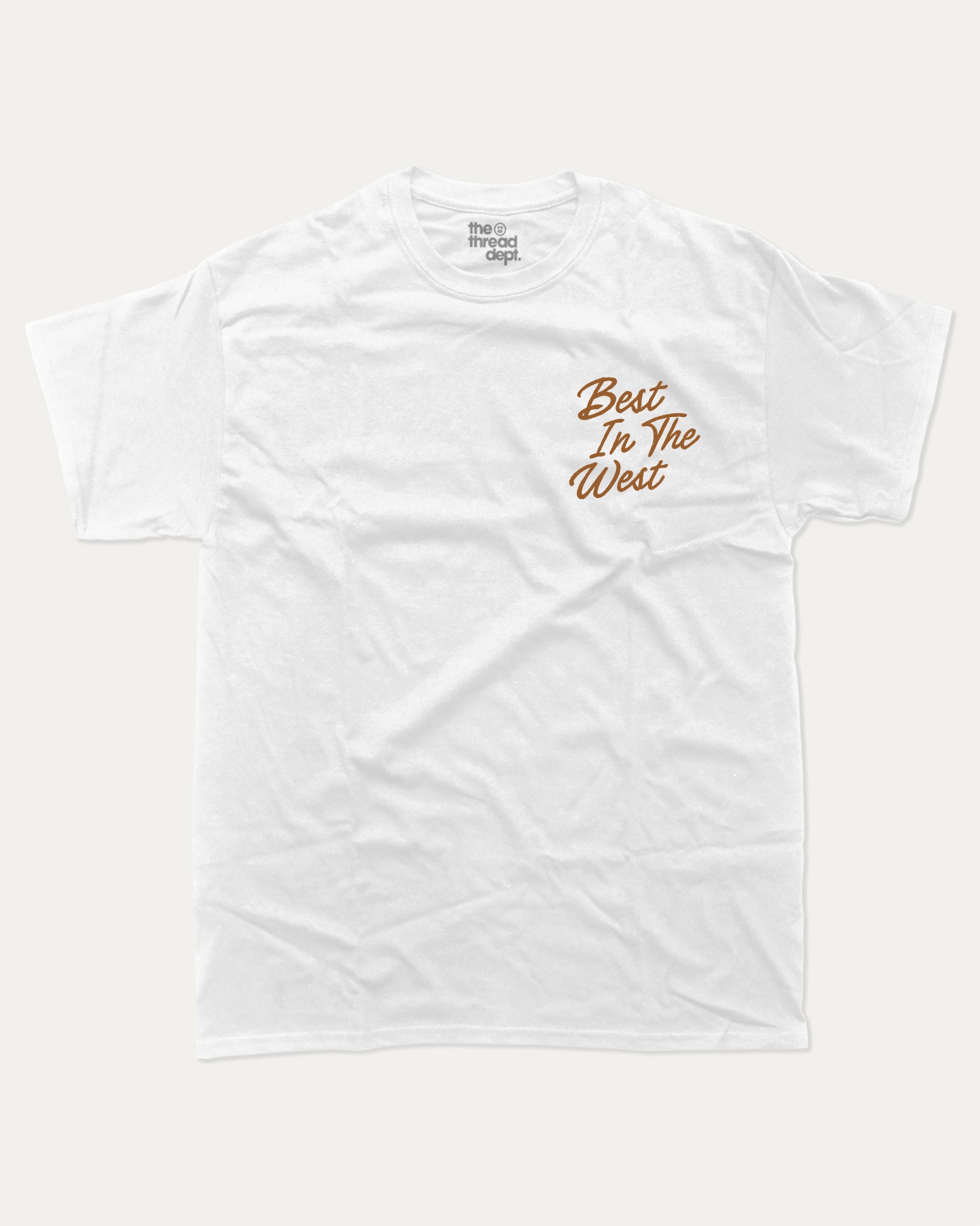 Outlaws Best In The West graphic t-shirt, perfect for adults. A must-have funny tee, trending meme shirt, unique gift idea. White.