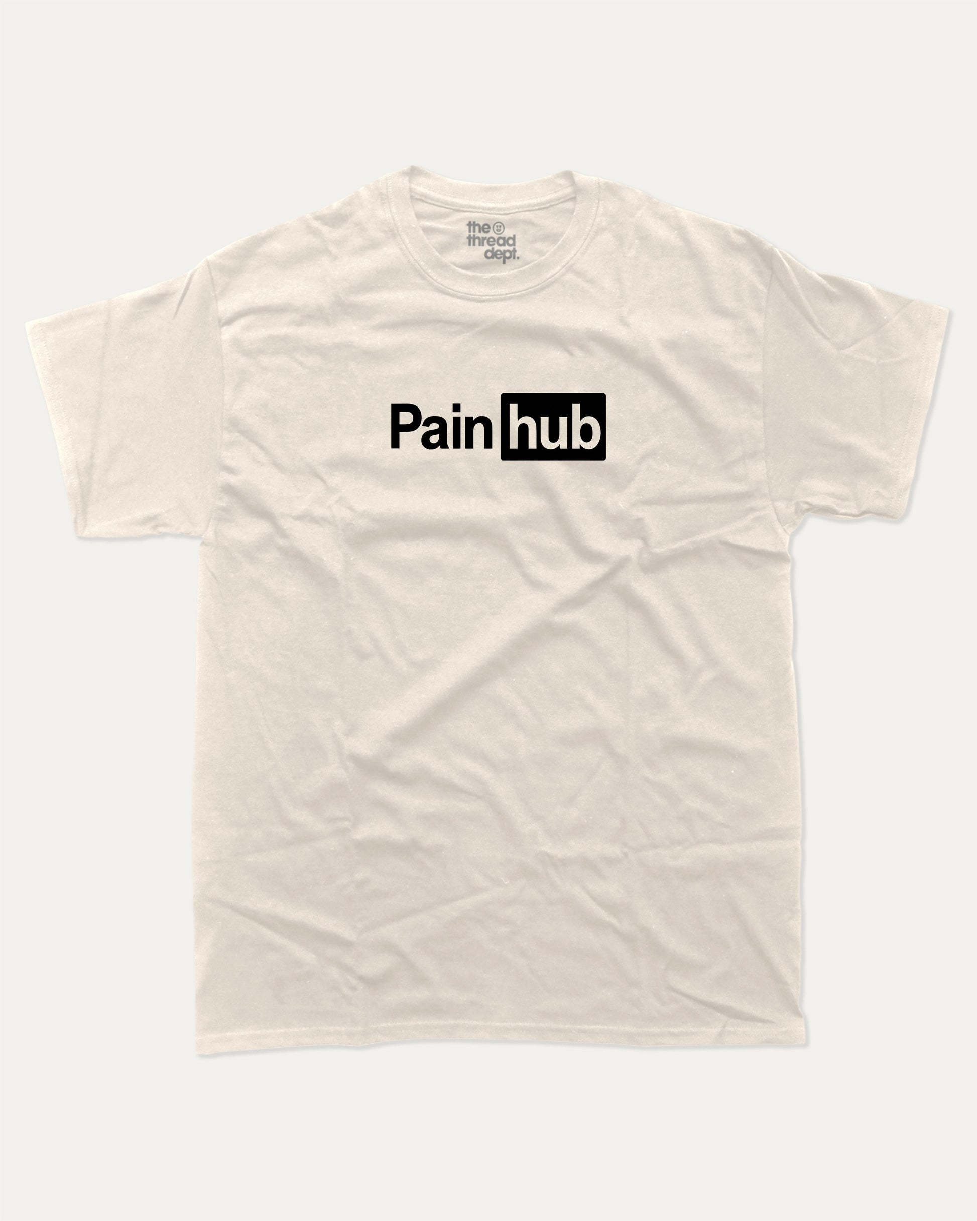 Pain Hub graphic t-shirt, Funny teenager gifts. A must-have funny tee, trending meme shirt, unique gift idea. Cream.