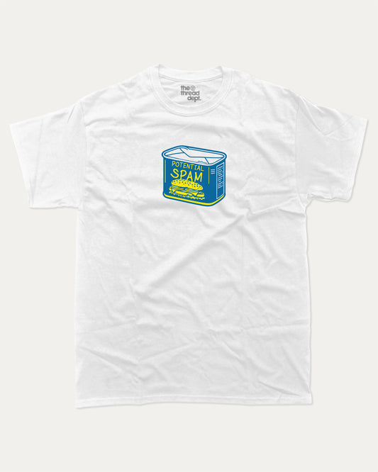 Potential Spam graphic t-shirt, perfect for adults. Humorous Graphic T Shirt. Funny Graphic T Shirt, trending meme shirt, unique gift idea. White.