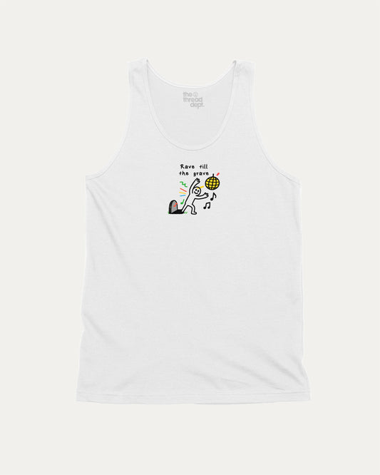 Rave till the grave casual men’s tank top, perfect for summer and streetwear looks. A must-have breathable tee, great for everyday style. White tank top