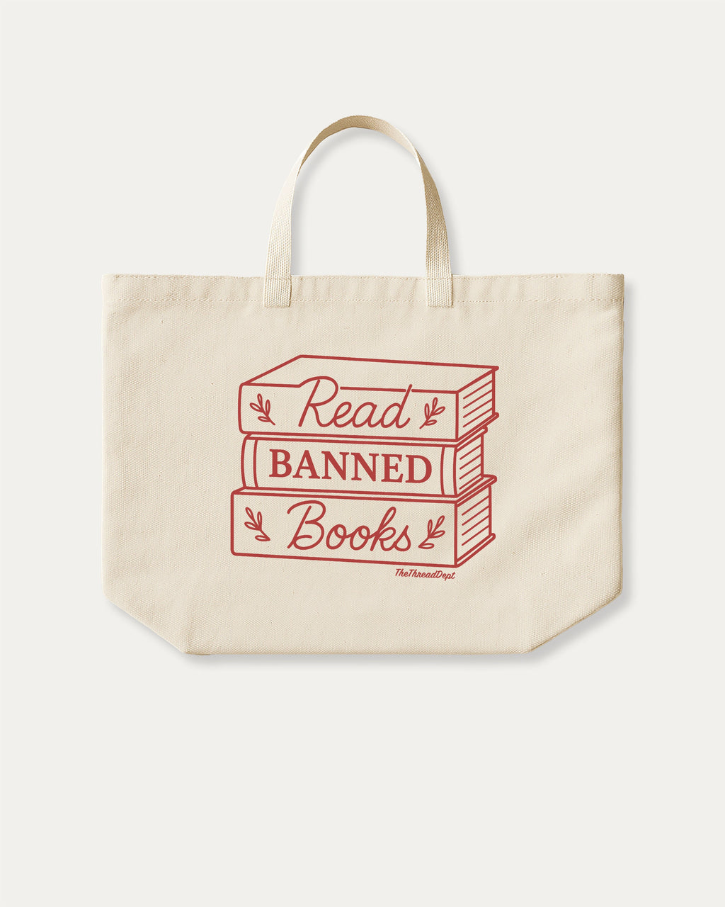 Read Banned Books cotton canvas tote bag with humorous graphic, perfect for everyday carry. A must-have aesthetic accessory, great for shopping, school, or casual days. Special gifts for friends. Natural canvas bag