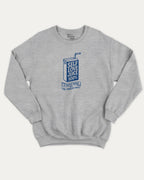Self Love Juice graphic sweatshirt with bold and humorous print, warm and cozy graphic for everyday wear. Perfect for adults and gift-giving. Heather Grey pullover.