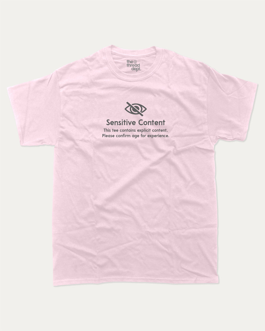 Sensitive content graphic tee with bold and humorous print, funny and trendy graphic. Perfect for adults and gift-giving. Pink shirt.