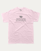 Sensitive content graphic tee with bold and humorous print, funny and trendy graphic. Perfect for adults and gift-giving. Pink shirt.