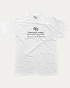 Sensitive content graphic tee with bold and humorous print, funny and trendy graphic. Perfect for adults and gift-giving. White shirt.