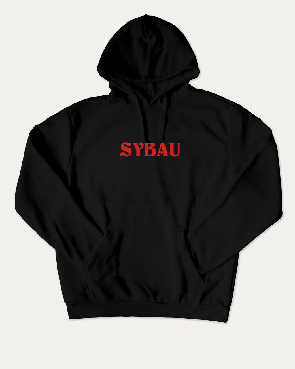Sybau graphic hoodie with funny and trendy artwork, casual streetwear with bold personality. Great for adults and gifting. Black hoodie.