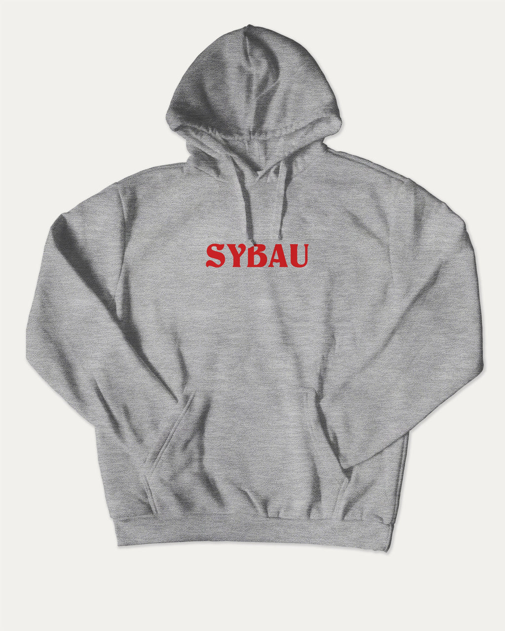 Sybau graphic hoodie with funny and trendy artwork, casual streetwear with bold personality. Great for adults and gifting. Heather Grey hoodie.