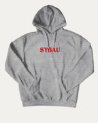 Sybau graphic hoodie with funny and trendy artwork, casual streetwear with bold personality. Great for adults and gifting. Heather Grey hoodie.