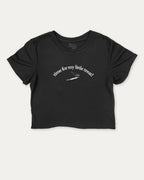 Time For My Little Treat graphic crop tee with funny and trendy slogan print, perfect for women_ casual looks or layering. Black crop t-shirt.