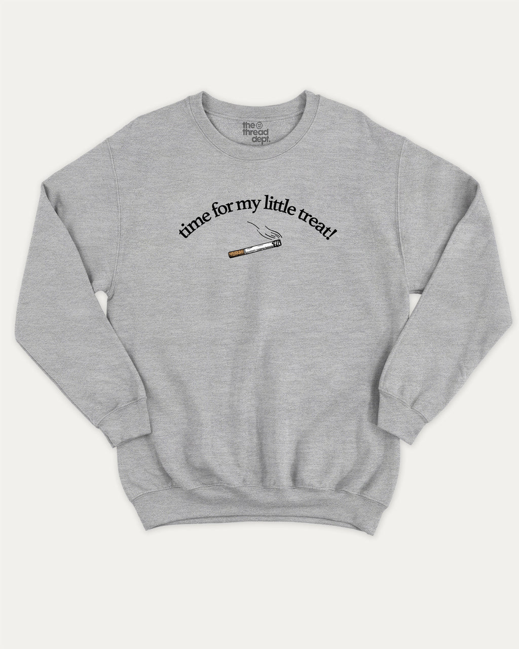 Time For My Little Treat graphic sweatshirt bold statements print, warm and cozy graphic for everyday wear. Perfect for friends and family and gift-giving. Heather Grey pullover.