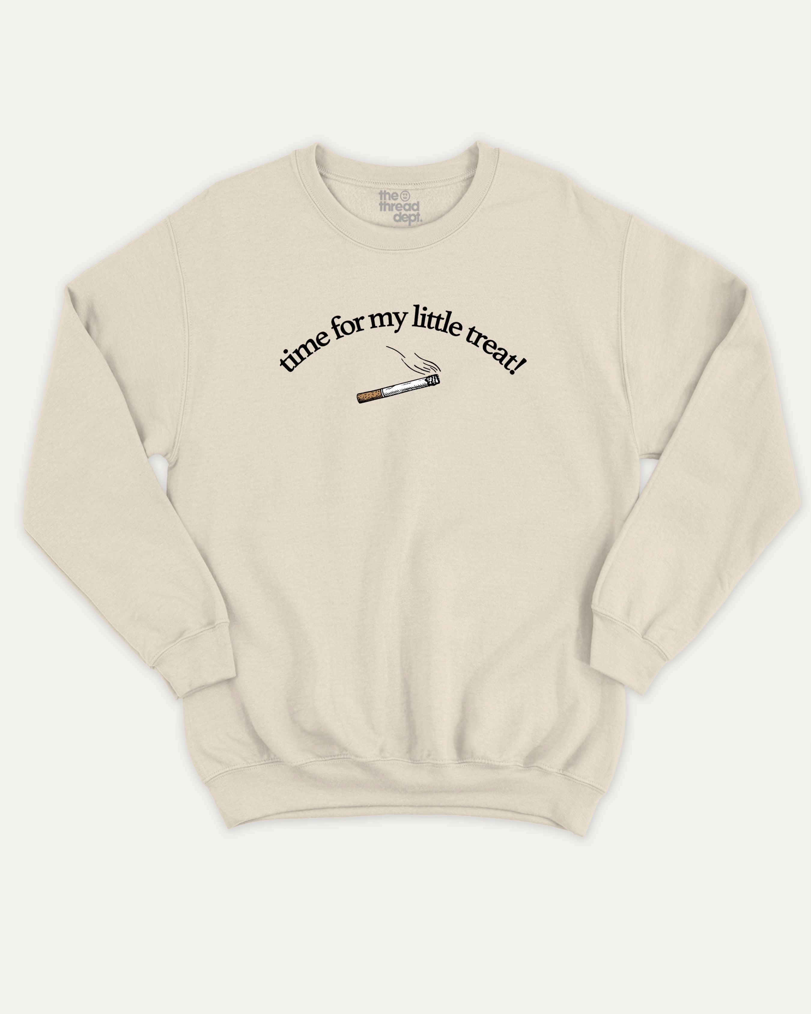 Time For My Little Treat graphic sweatshirt bold statements print, warm and cozy graphic for everyday wear. Perfect for friends and family and gift-giving. Natural pullover.