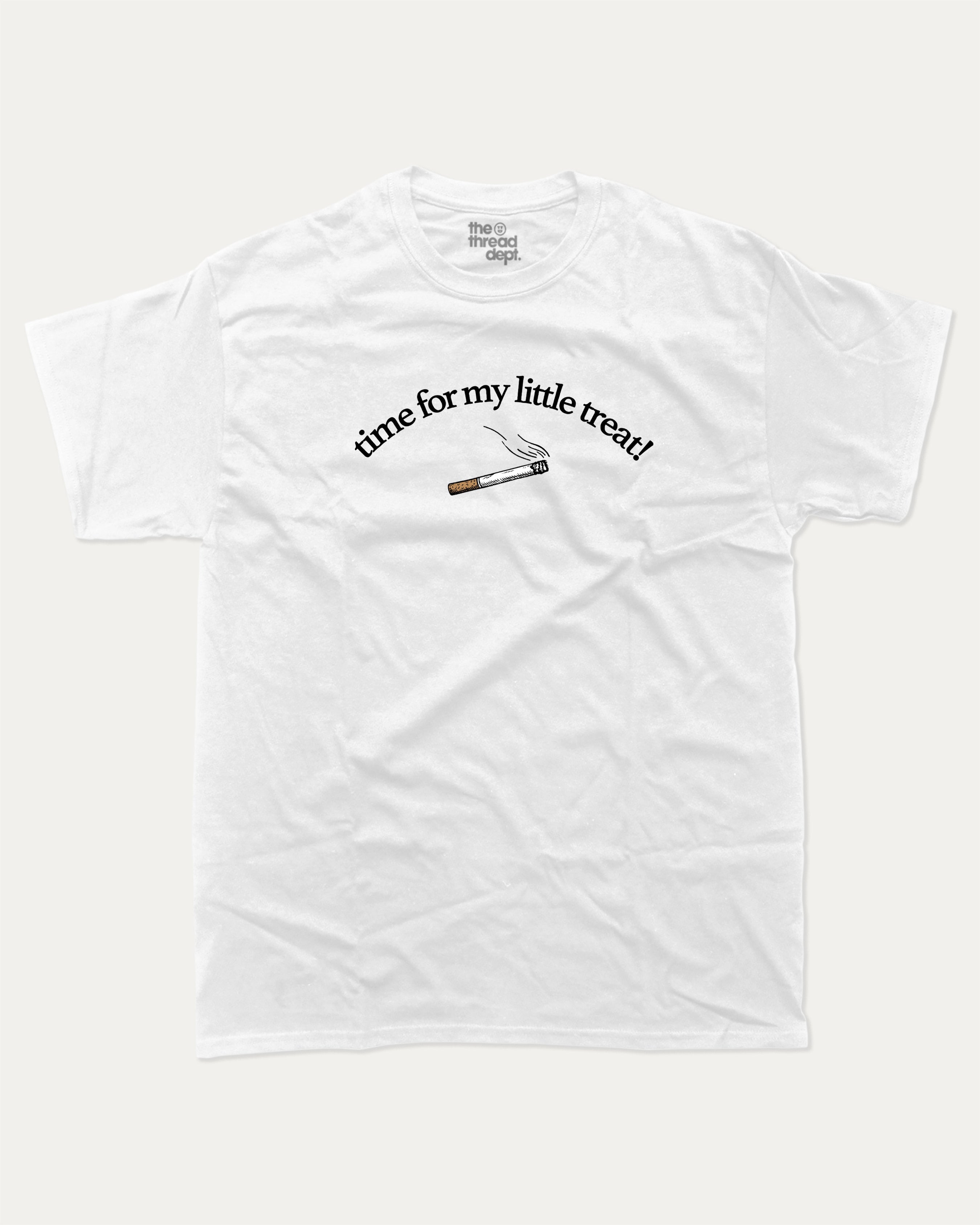 Time For My Little Treat graphic tee bold statements print, funny and trendy graphic. Perfect for friends and family and gift-giving. White shirt.
