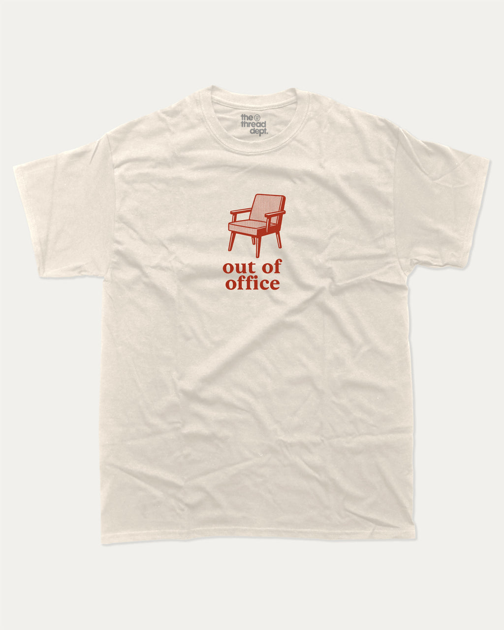 Vintage Out Of Office graphic tee with bold and humorous print, funny and trendy graphic. Perfect for adults and gift-giving. Cream shirt.