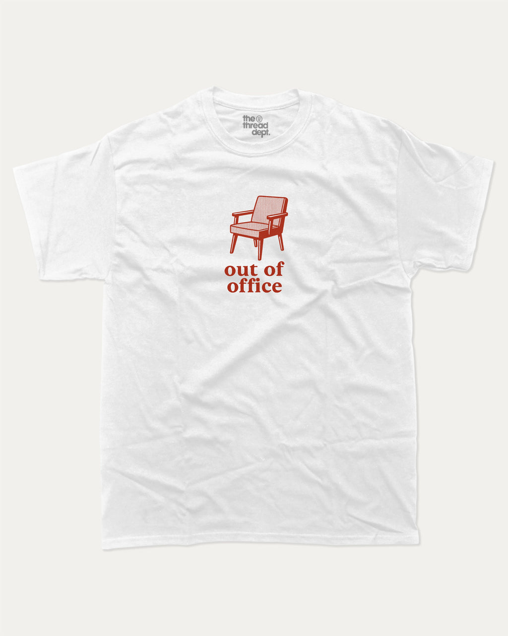 Vintage Out Of Office graphic tee with bold and humorous print, funny and trendy graphic. Perfect for adults and gift-giving. White shirt.