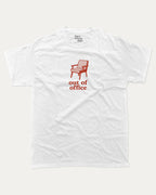 Vintage Out Of Office graphic tee with bold and humorous print, funny and trendy graphic. Perfect for adults and gift-giving. White shirt.