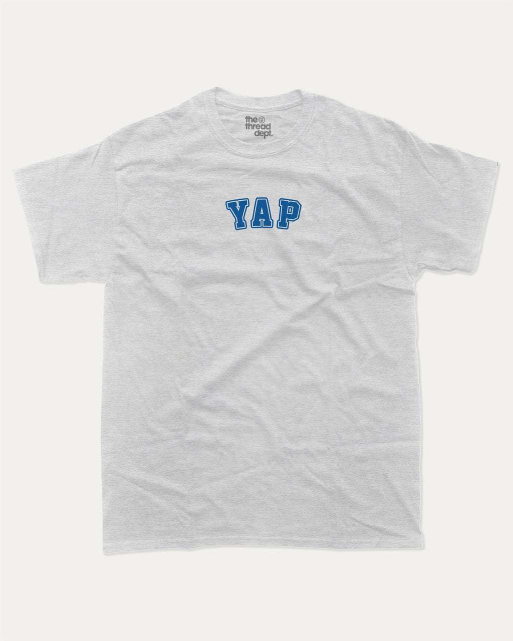 YAP graphic tee with bold and humorous print, funny and trendy graphic. Perfect for adults and gift-giving. Ash Grey shirt.
