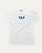 YAP graphic tee with bold and humorous print, funny and trendy graphic. Perfect for adults and gift-giving. White shirt.