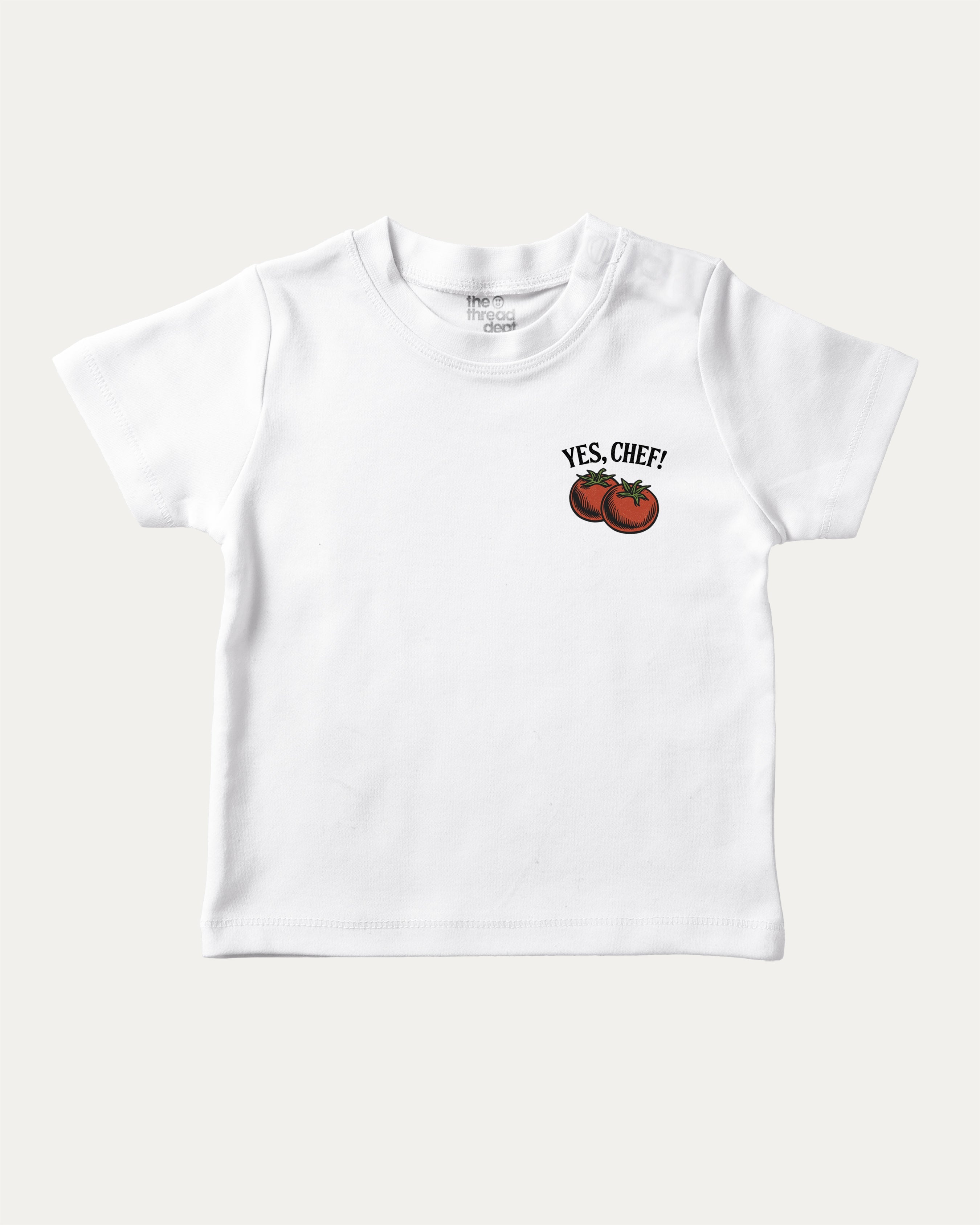 Yes Chef graphic tee with bold and humorous print, funny and retro graphic. Perfect for adults and gift-giving. White shirt.