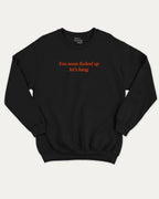 You seem fucked up let's hang graphic sweatshirt with bold and humorous print, warm and cozy graphic for everyday wear. Perfect funny gifts for friends and gift-giving. Black pullover.