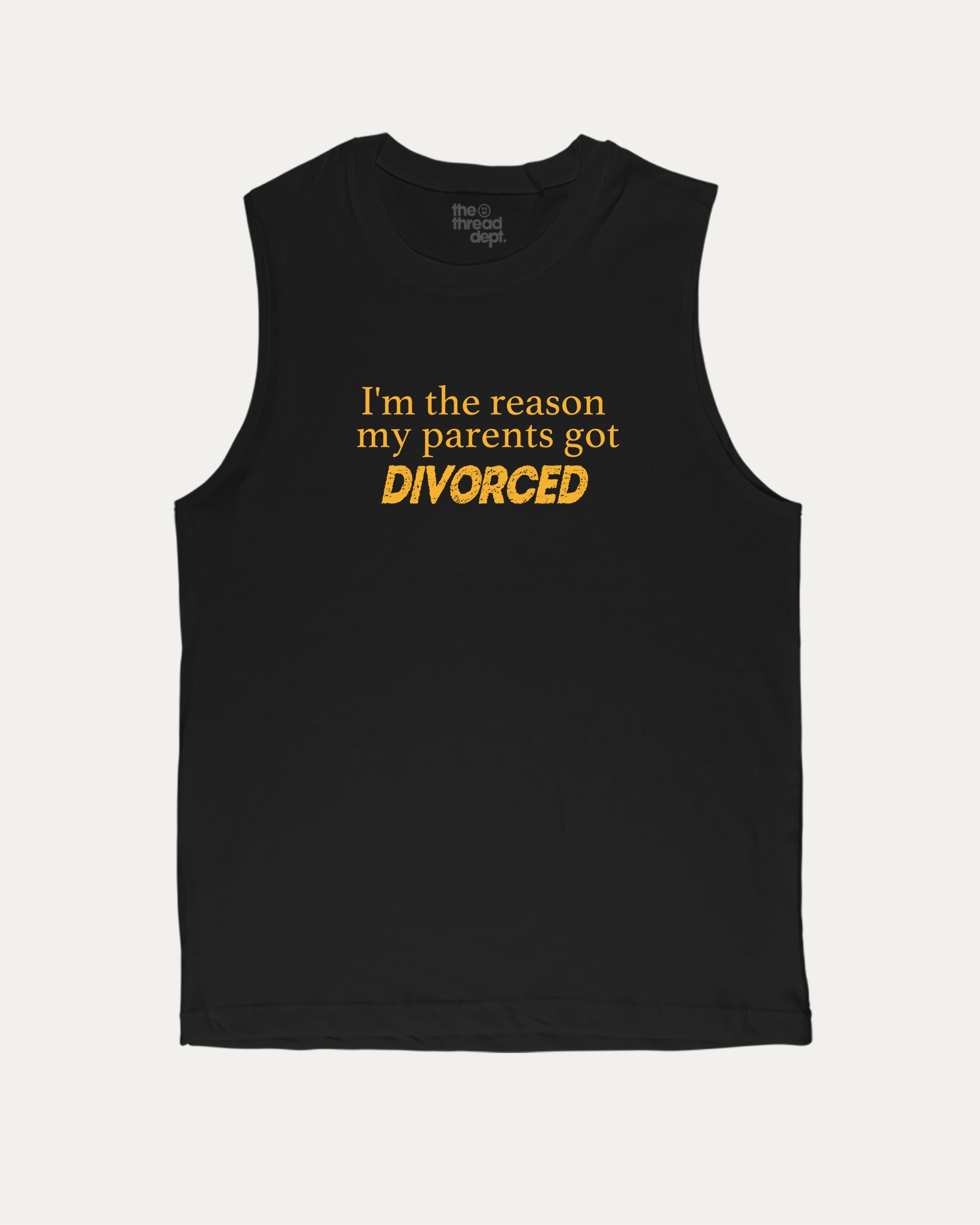 I'm The Reason My Parents Got Divorced Muscle Tee. Men Size. The Thread Dept. Humorous Graphic Muscle Top Black 