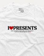 I Love Presents christmas graphic tee.