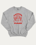 Currently Available graphic sweatshirt with bold and humorous print, Perfect Gift for Valentine's Day, Valentine's Day Graphic T shirt, warm and cozy graphic for everyday wear. Perfect for adults and gift-giving. Heather Grey pullover.