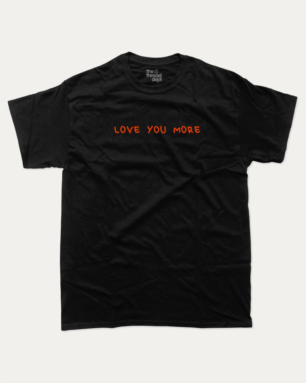 Love You More graphic tee with funny valentine print, trendy love graphic. Perfect for Valentine's Day gift-giving. Black shirt.
