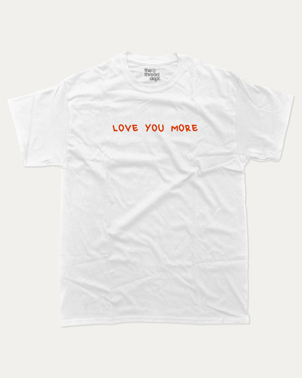 Love You More graphic tee with funny valentine print, trendy love graphic. Perfect for Valentine's Day gift-giving. White shirt.