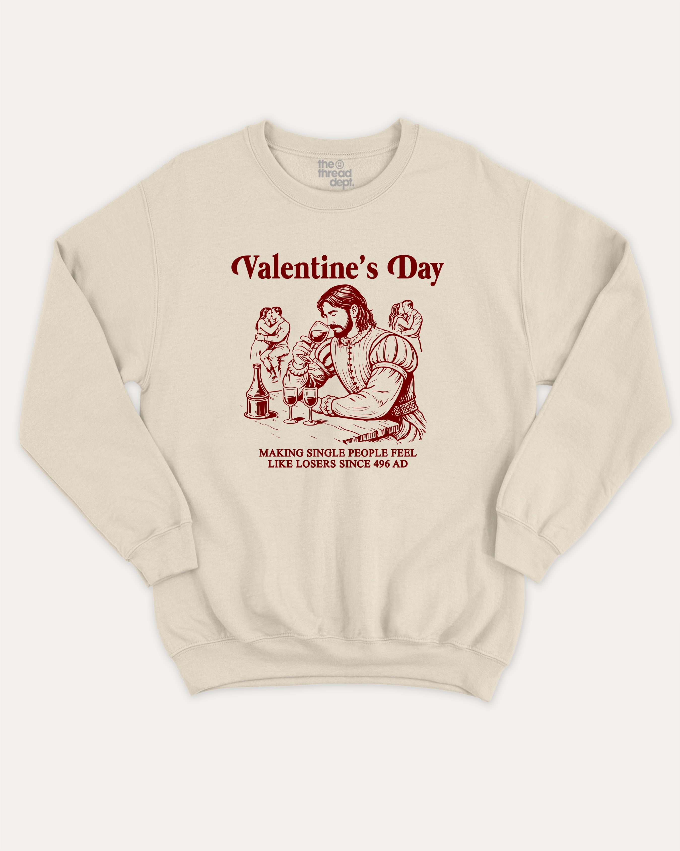 Valentine's Day graphic sweatshirt with bold and humorous print, warm and cozy graphic for everyday wear. Perfect for adults and gift-giving. Natural pullover.