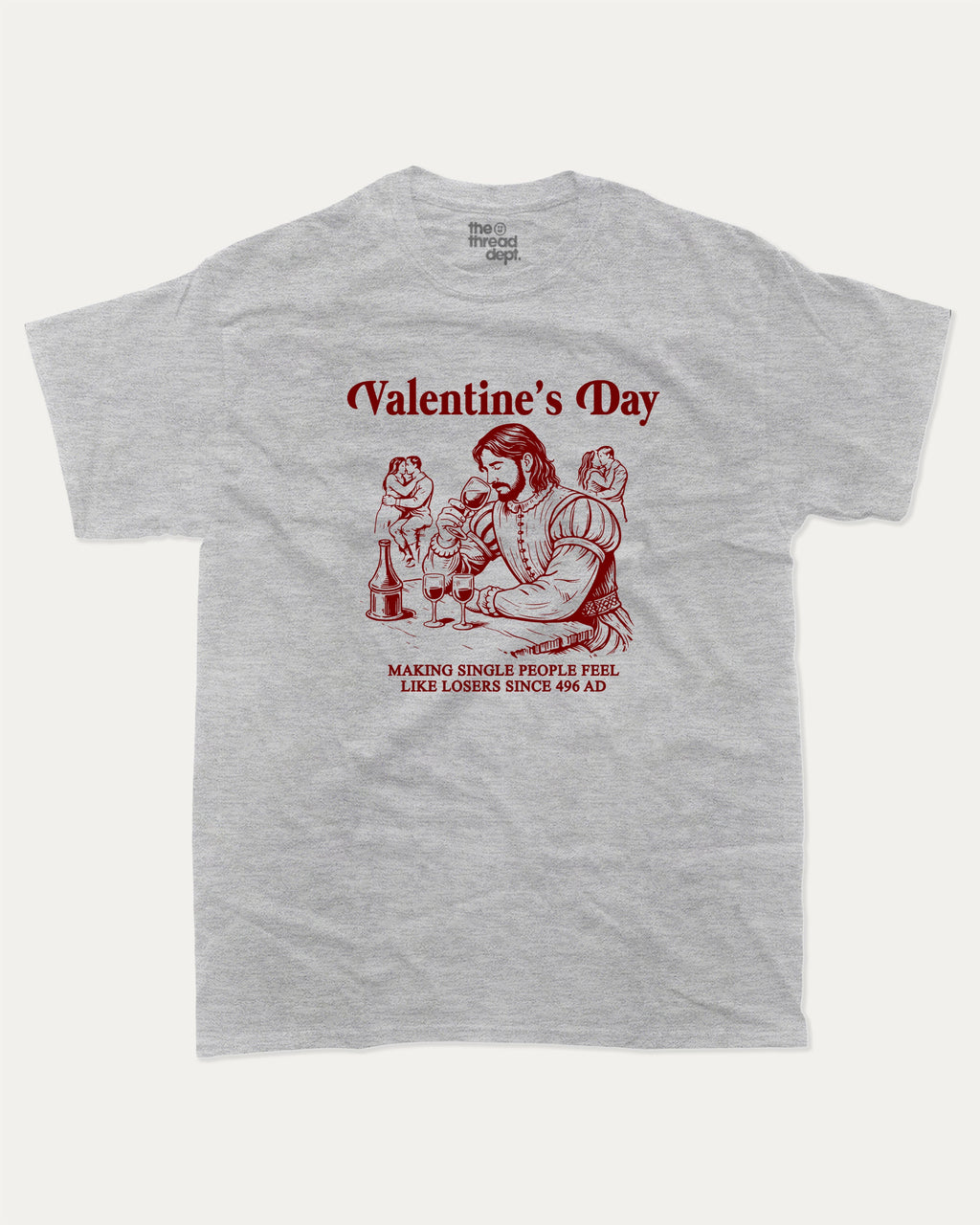 Valentine's Day graphic tee with funny valentine print, trendy love graphic. Perfect for Valentine's Day gift-giving. Heather Grey shirt.