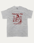 Valentine's Day graphic tee with funny valentine print, trendy love graphic. Perfect for Valentine's Day gift-giving. Heather Grey shirt.