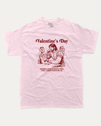 Valentine's Day graphic tee with funny valentine print, trendy love graphic. Perfect for Valentine's Day gift-giving. Pink shirt.