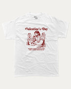 Valentine's Day graphic tee with funny valentine print, trendy love graphic. Perfect for Valentine's Day gift-giving. White shirt.