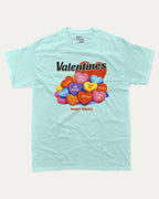 Valentine's Sweet Treats graphic tee with bold and humorous print, Perfect Gift for Valentine's Day, Valentine's Day Graphic T shirt, funny and trendy graphic. Perfect for adults and gift-giving. Celadon shirt.