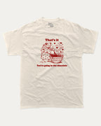 You're going in the chocolate graphic tee with funny valentine print, trendy love graphic. Perfect for Valentine's Day gift-giving. Cream shirt.