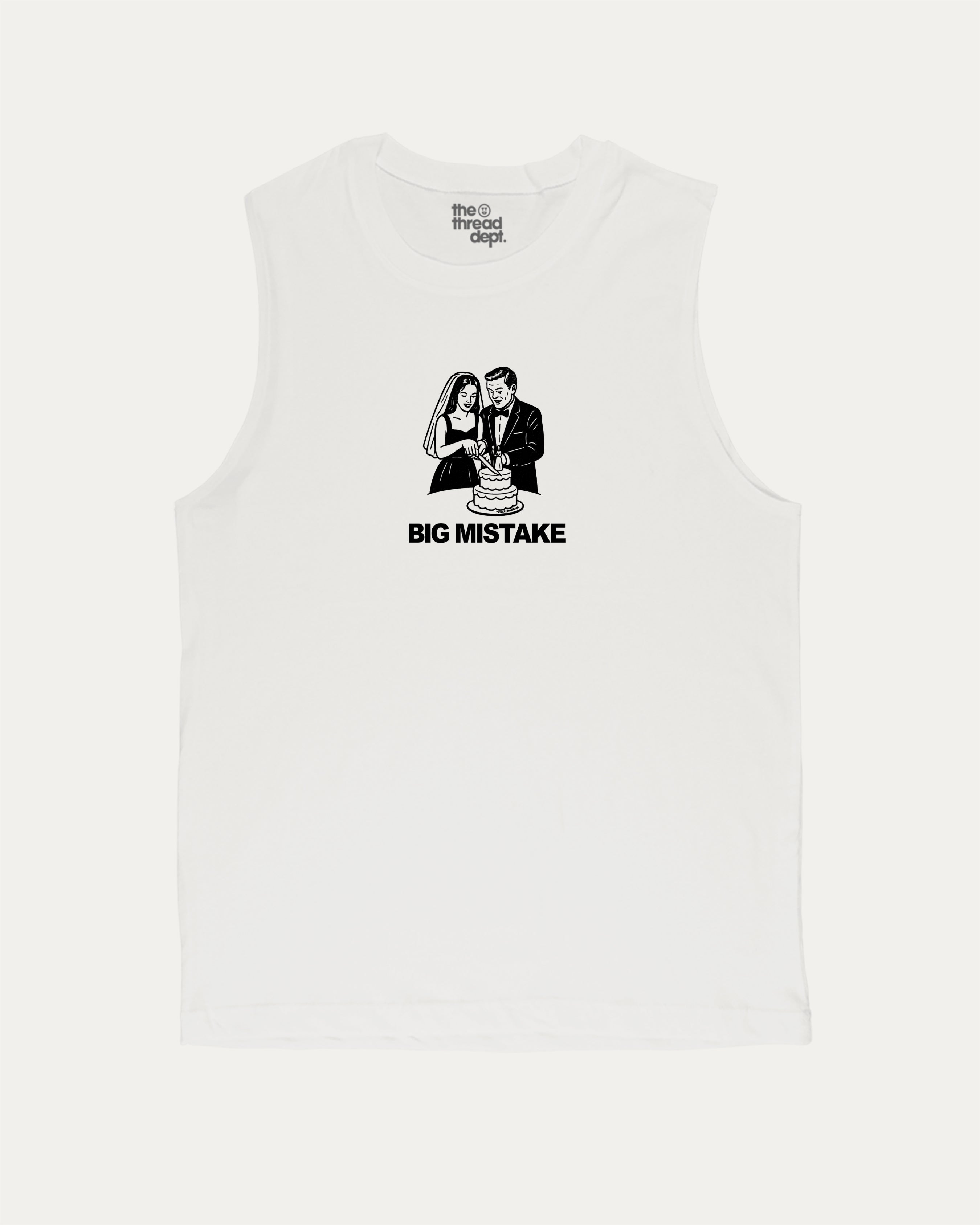 Big Mistake funny men's muscle tank, perfect for gym and casual wear. A must-have everyday tank top, strong style for active days. White muscle top