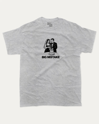 Big Mistake graphic t-shirt, perfect for adults. A must-have funny wedding tee, trending meme shirt, unique gift idea. Heather Grey.